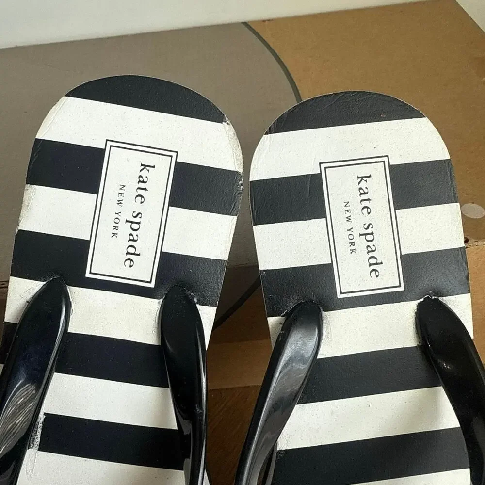 Kate Spade Black/White Striped Women Wedge Sandals - SZ 5